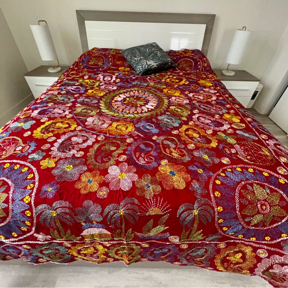Hand stitched quilt/bed cover by rural people shows their life, nature, heritage